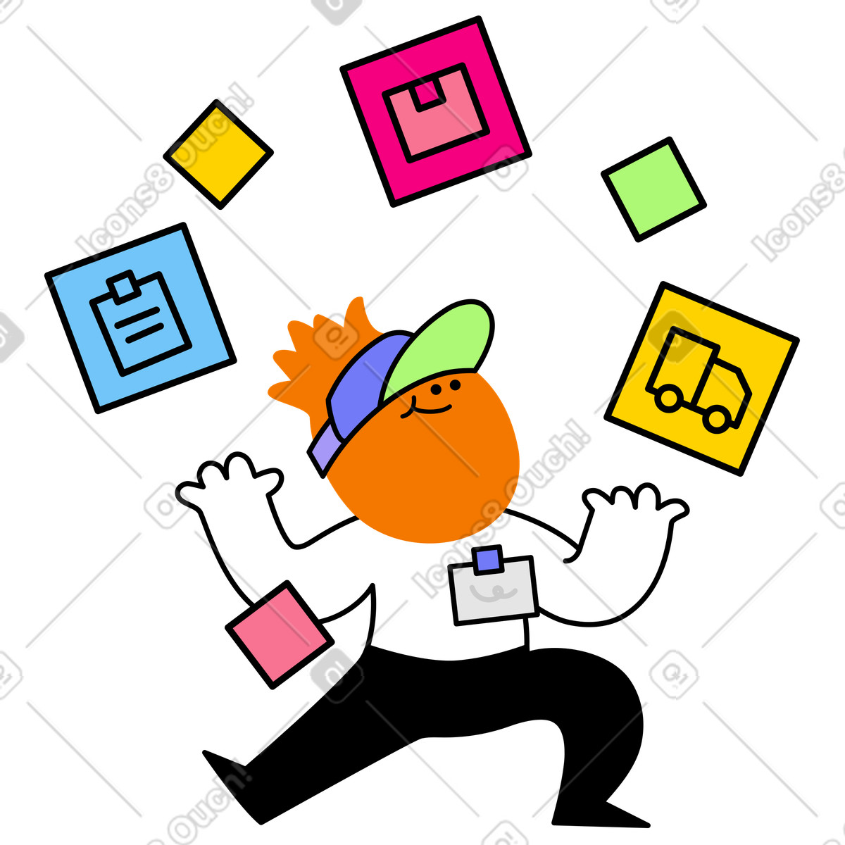 Giggle スタイルの タスクをこなすeコマースマネージャー のイラストをPNG、SVG形式でダウンロード