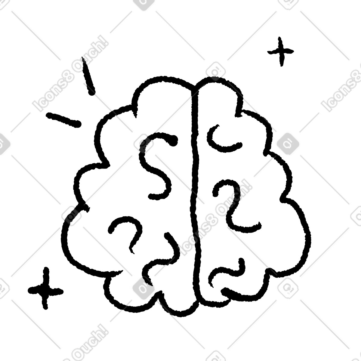 Brain doodle with sparkles emphasizing intelligence and creative thinking power illustrazione in stile Black Chalk scarica in PNG, SVG