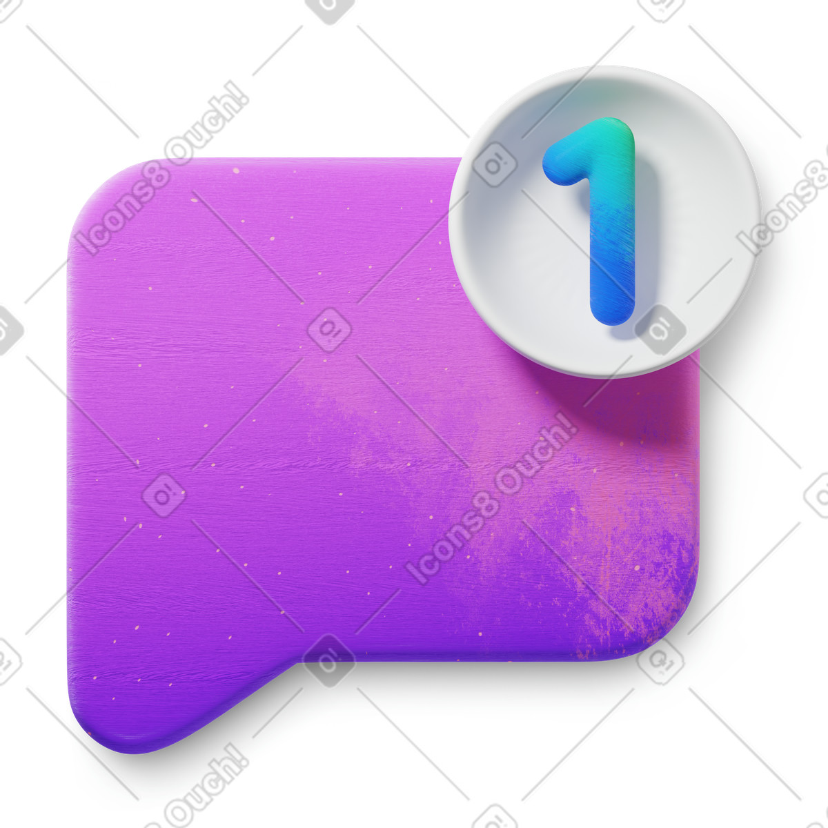 3D Microsoft Fluent illustration スタイルの Notification badge on message bubble showing one new unread alert のイラストをPNG、SVG形式でダウンロード
