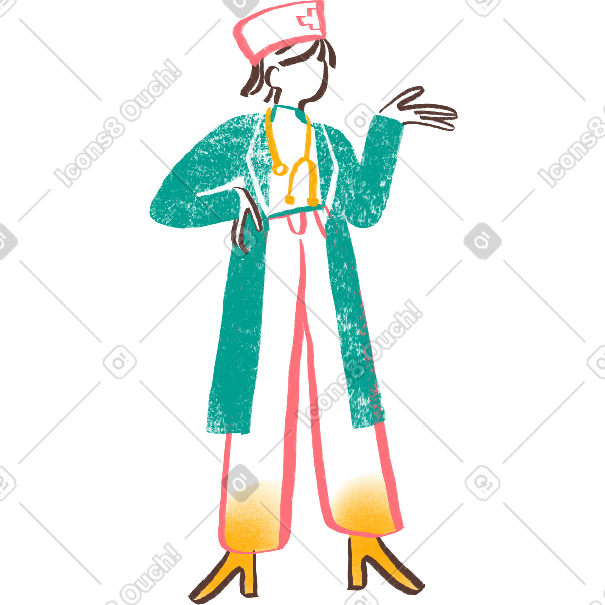 Woman doctor with her hand on hip illustration in Company style download in PNG, SVG