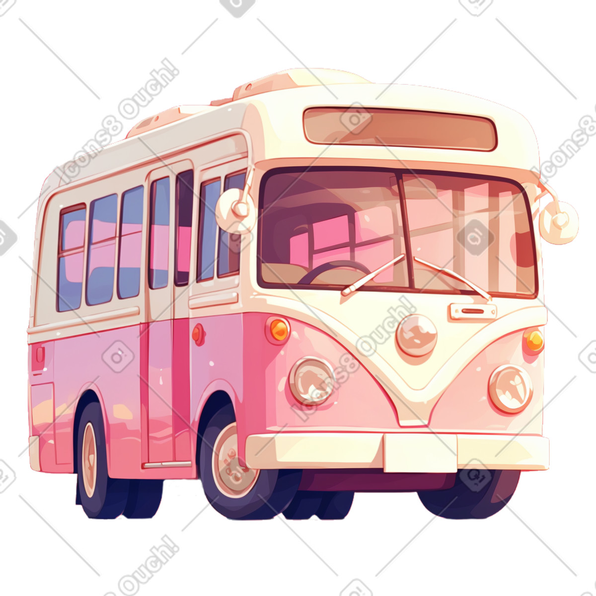 Pink bus illustration in Glazy style download in PNG, SVG