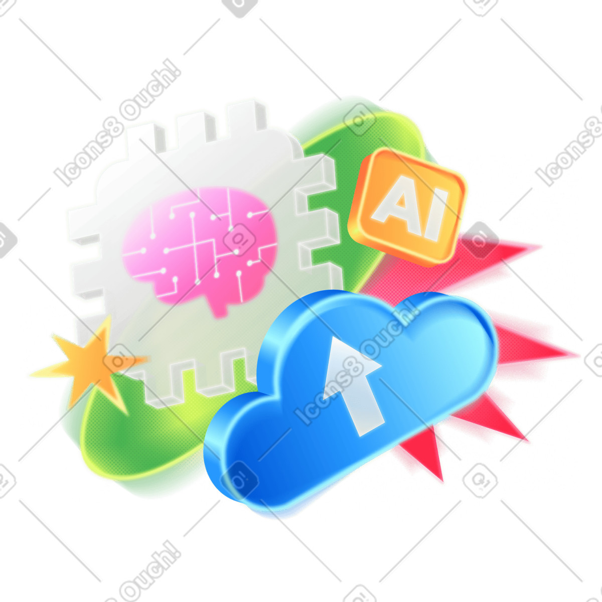 Сloud service and artificial brain synergy illustration in PNG, SVG