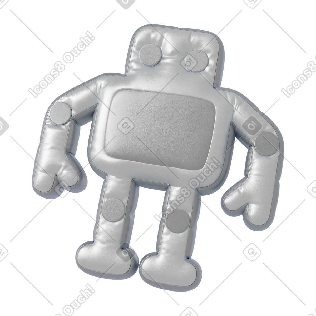 Glossy inflated silver robot illustration in 3D Plush icons style download in PNG, SVG