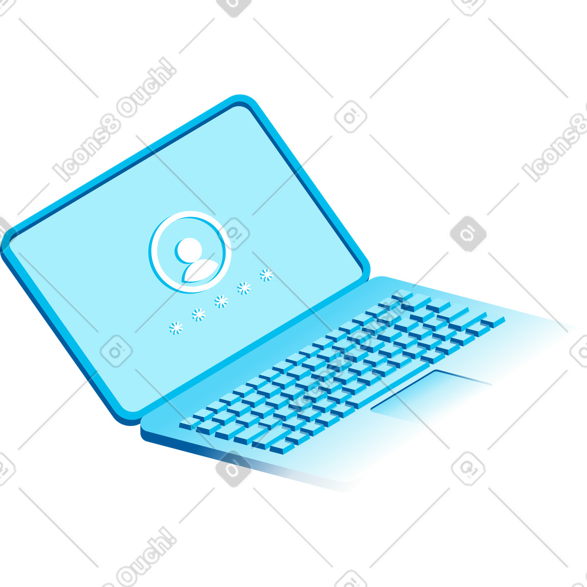 Laptop computer with login password screen in blue-Illustration im Icy-Stil als Download PNG, SVG