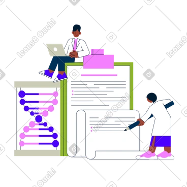 Young male scientist and young female scientist studying DNA PNG, SVG