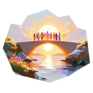 A symbolic illustration of a bridge made of faith connecting people to a bright future