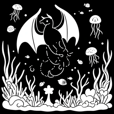 A Balrog exploring an underwater realm filled with glowing marine life