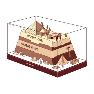 A museum exhibit showing stratified layers of ancient civilizations