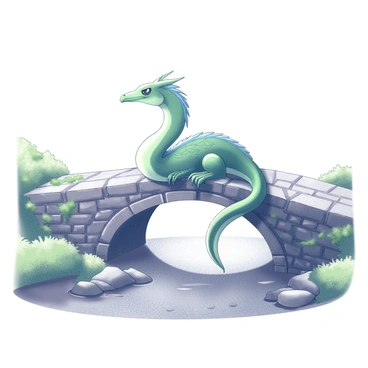 A drake with iridescent green feathers is resting on a quaint stone bridge. The bridge is made of aged stones, with moss growing in the crevices. Below, a river flows gently, its surface reflecting the surroundings. Small ripples can be seen where the water meets the stones. Lush greenery surrounds the riverbanks, adding to the tranquil atmosphere of the scene. The drake sits comfortably, its head turned slightly to the side, eyes closed as it enjoys the calmness of the environment.