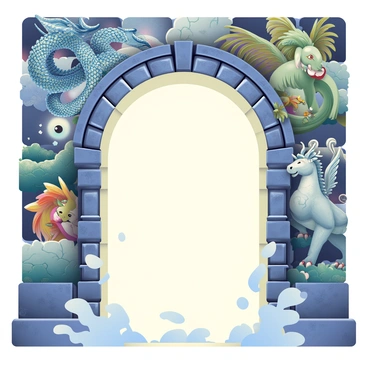 A large, ornate portal is emerging from a vibrant ancient mural that covers a stone wall. The mural depicts various mythical creatures, including a majestic dragon with shimmering scales and large wings, a graceful unicorn with a spiraled horn, and a fierce griffin with sharp claws and a lion's body. The colors of the mural are rich, with deep blues, greens, and golds, creating a captivating contrast against the weathered surface of the stone. The portal itself glows softly, framed with intricate carvings that echo the details of the creatures in the mural. Wisps of light and energy are swirling around the edges of the portal, suggesting a powerful force ready to be unleashed.