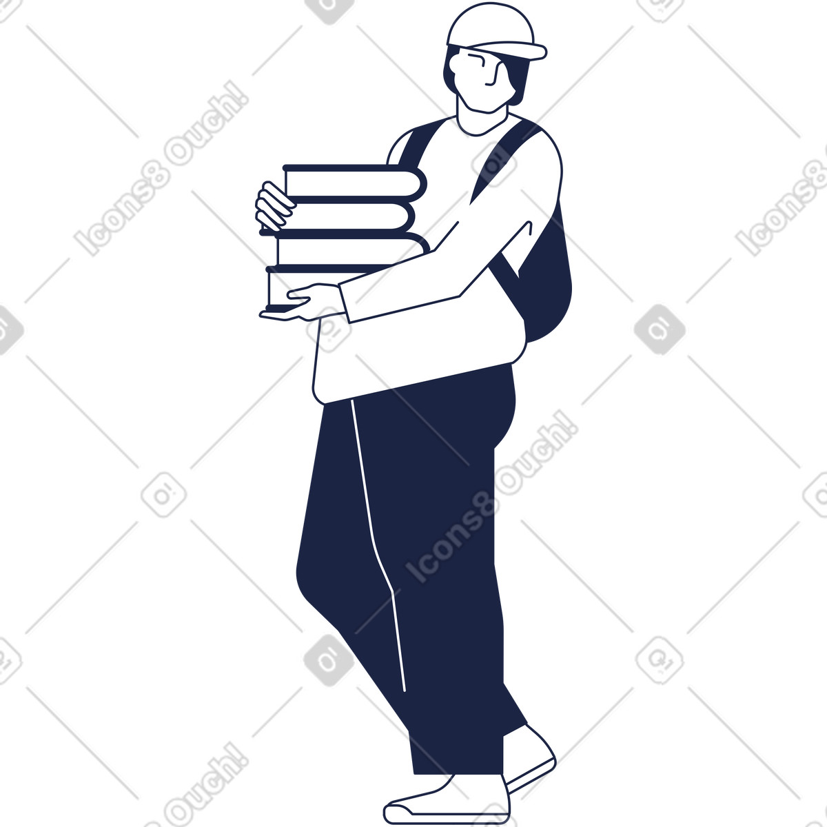 下载 Urban Line 风格的 学生背着帽子，背包里有一摞书 插画，支持 PNG、SVG 格式