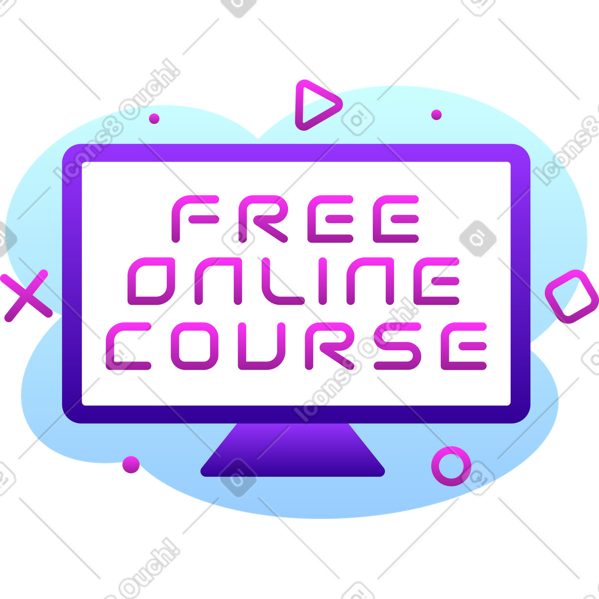 Lettering free online course with computer and elements text illustration in style download in PNG, SVG
