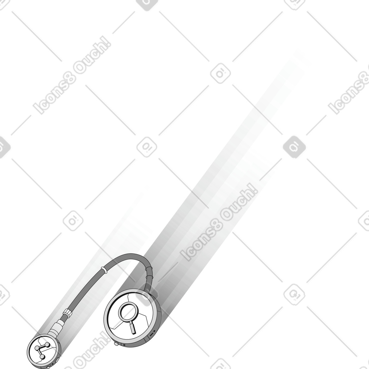 Settings gear headphones with audio cable and long shadow diagonal-Illustration im Futuristic-Stil als Download in PNG, SVG