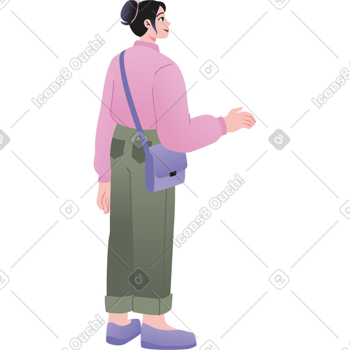 Illustration Femme tendant la main vers l'avant dans le style Coworking à télécharger aux formats PNG, SVG
