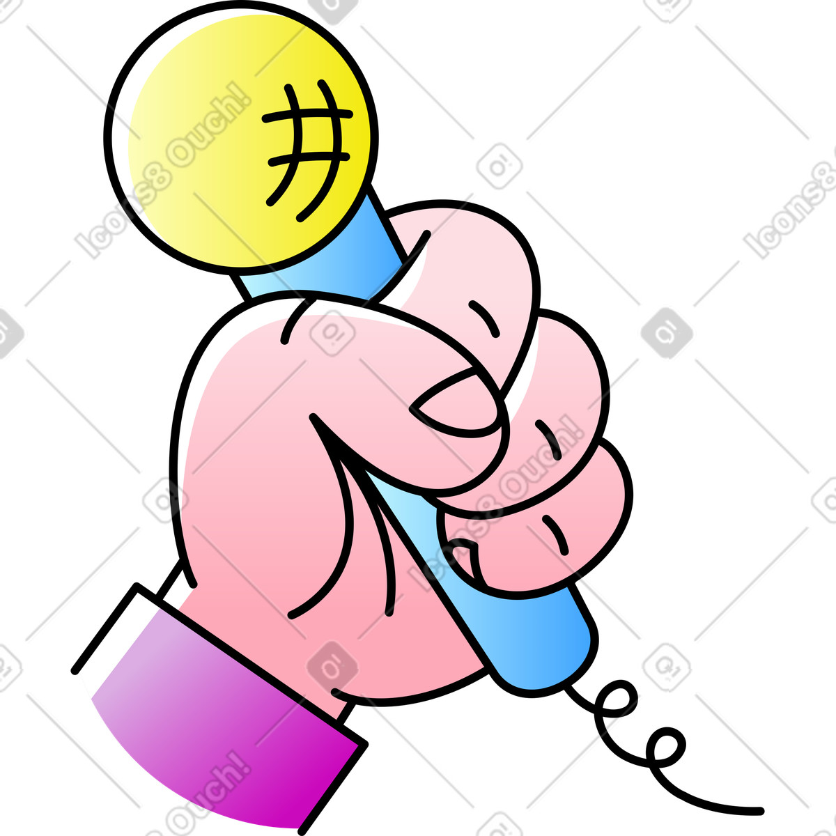 Illustration Main avec microphone dans le style Pocus à télécharger aux formats PNG, SVG