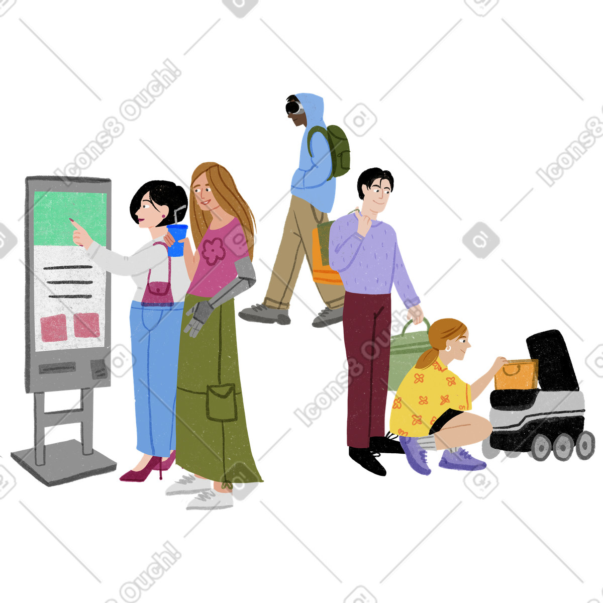 People using technologies in everyday life illustrazione stile Public scarica PNG, SVG