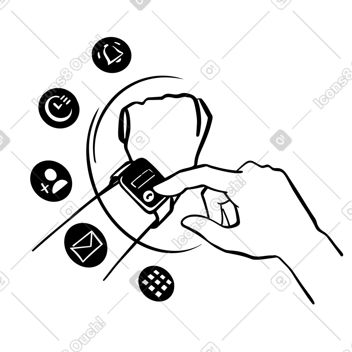 Ilustración Interfaz de reloj inteligente, asistente personal, tecnología portátil en estilo Line a descargar en PNG y SVG