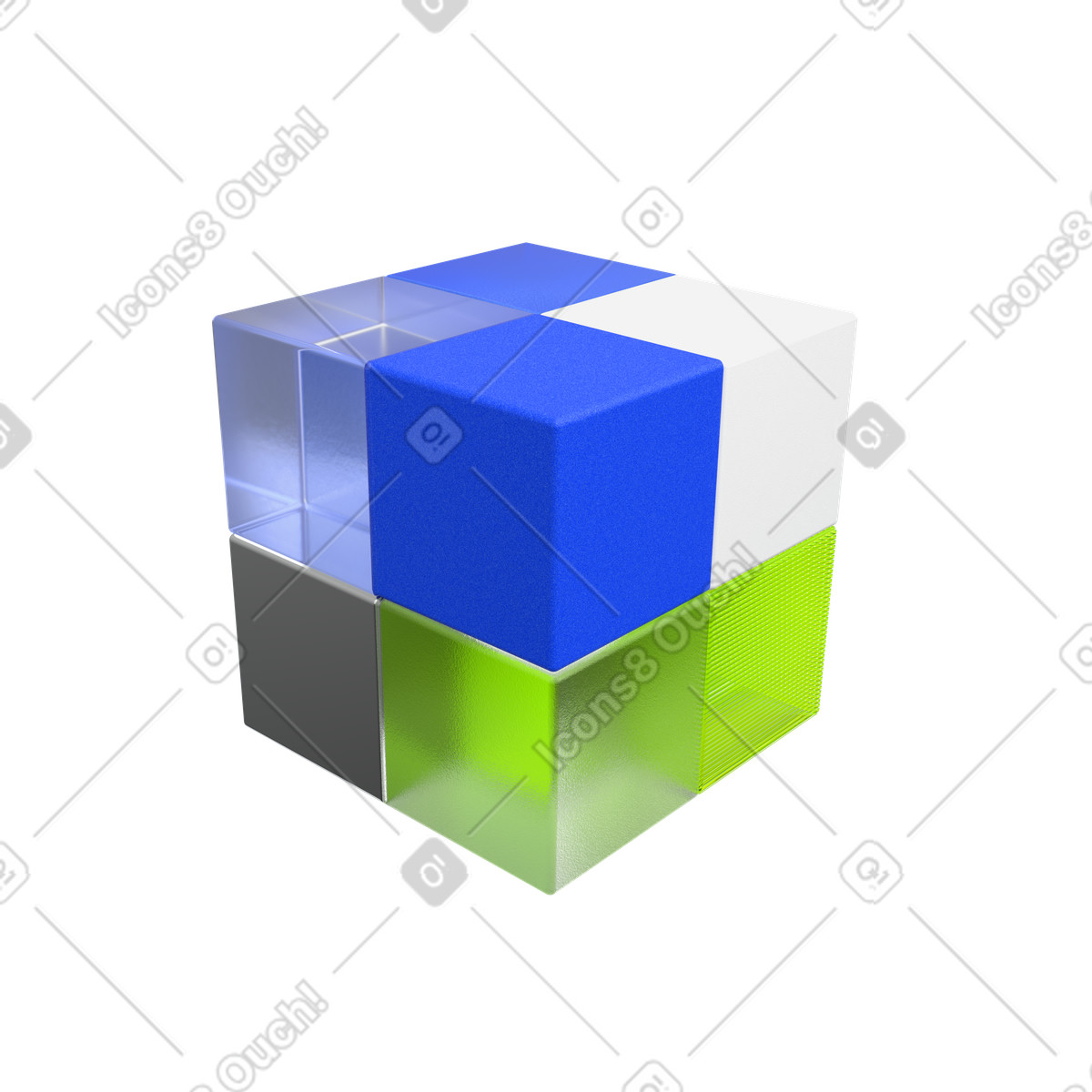 Blockchain data blocks, Secure transaction network, Distributed ledger technology illustration in 3D Enterprise style download in PNG, SVG