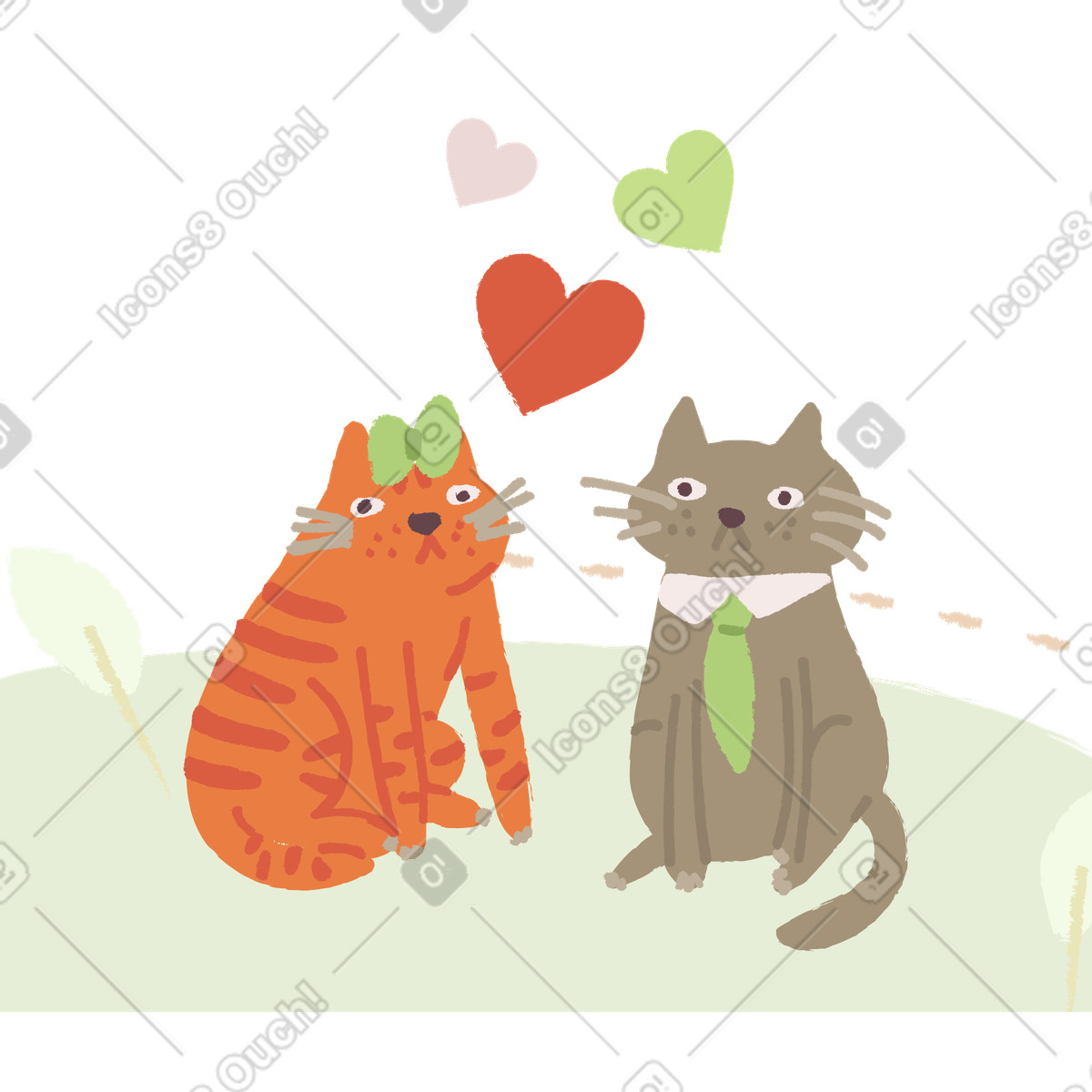 Hochzeit verliebter katzen-Illustration im Ginger Cat-Stil als Download in PNG, SVG