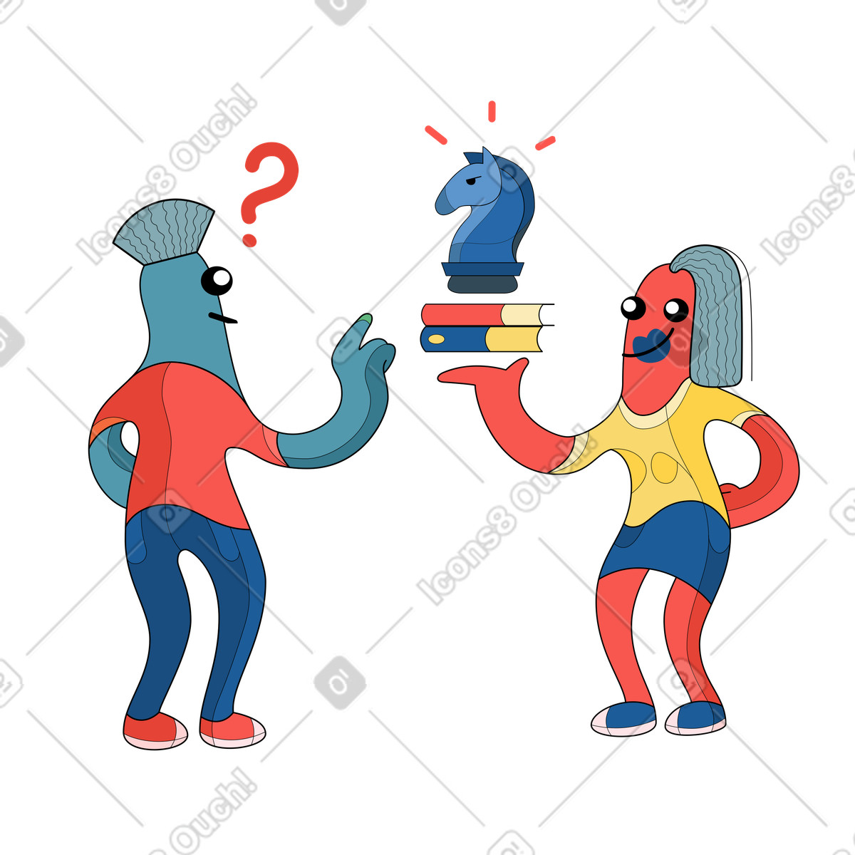 Surr スタイルの チェスの遊び方を学ぶ男性 のイラストをPNG、SVG形式でダウンロード