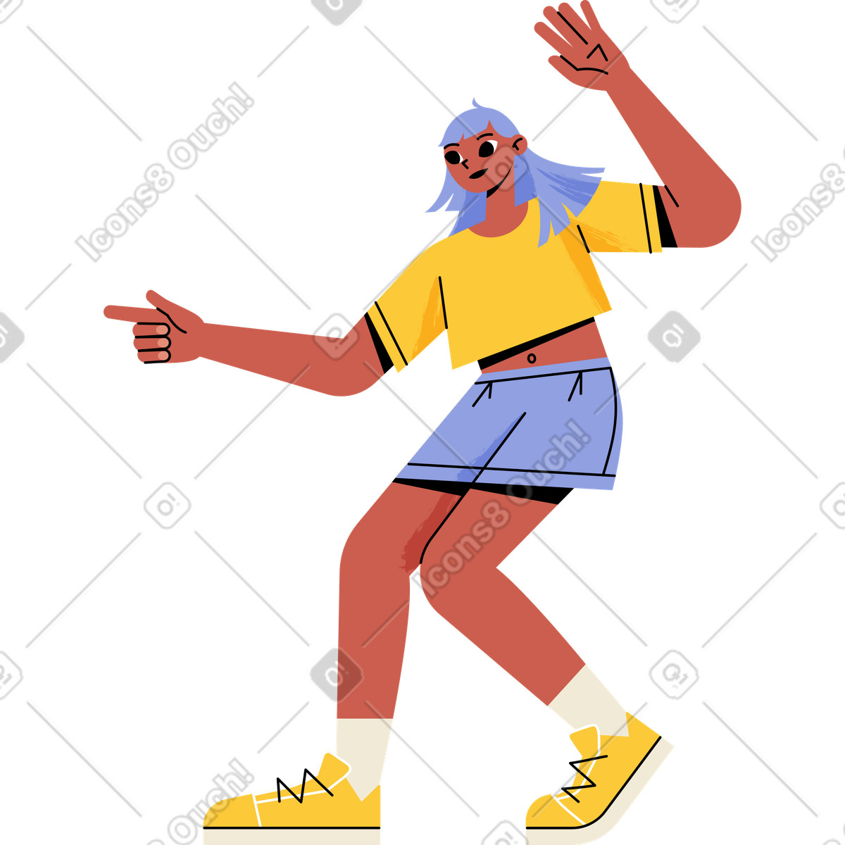 下载 Juicy 风格的 穿短裤的年轻女子 插画，支持 PNG、SVG 格式
