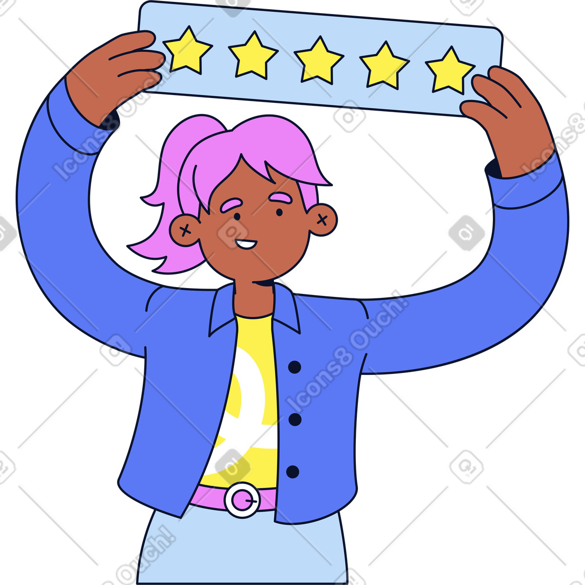 Woman with plaque high rating illustration in Flexy style download in PNG, SVG