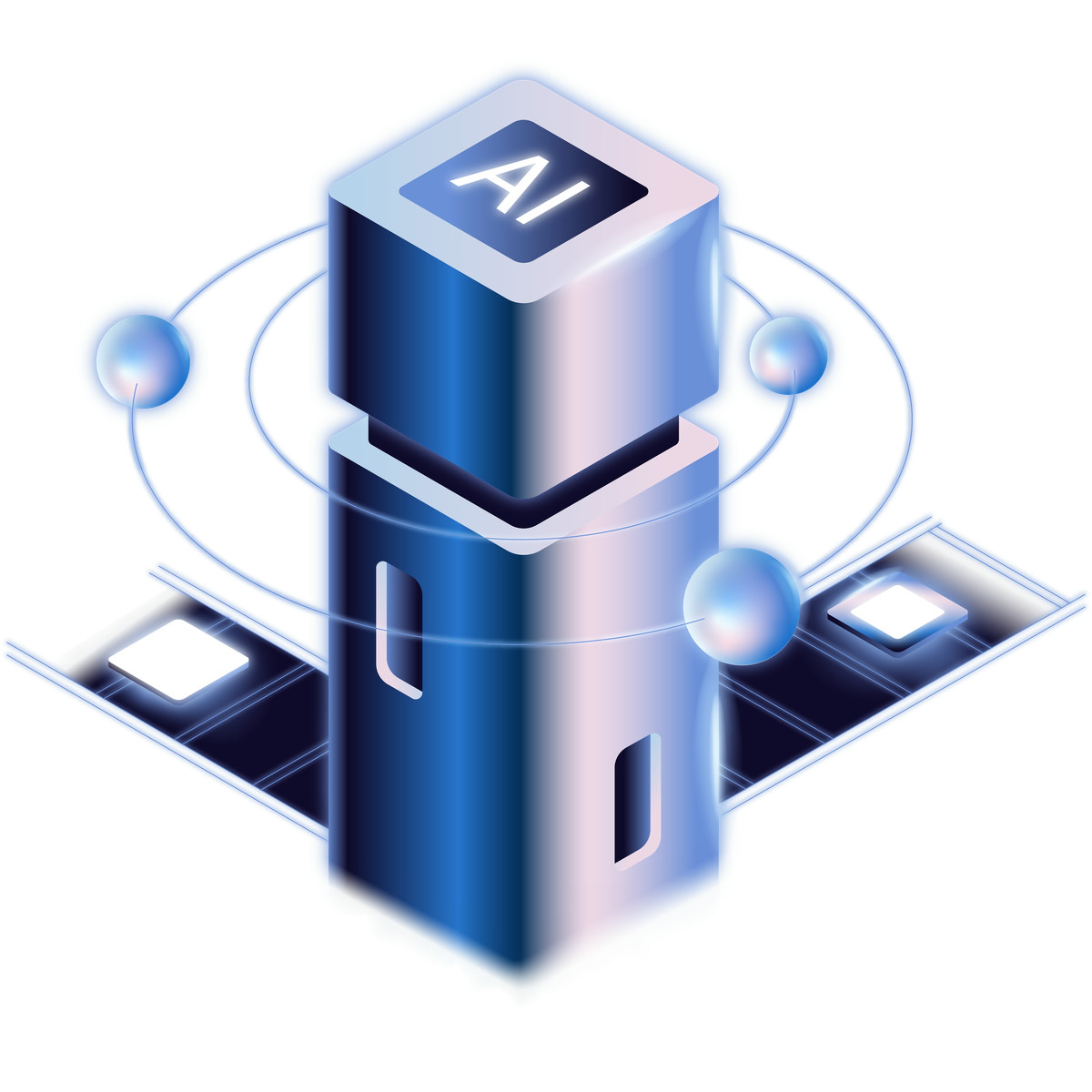 Иллюстрация AI workflow hub with orbiting tasks and automated data pipelines в стиле Dimension — скачать в форматах PNG, SVG
