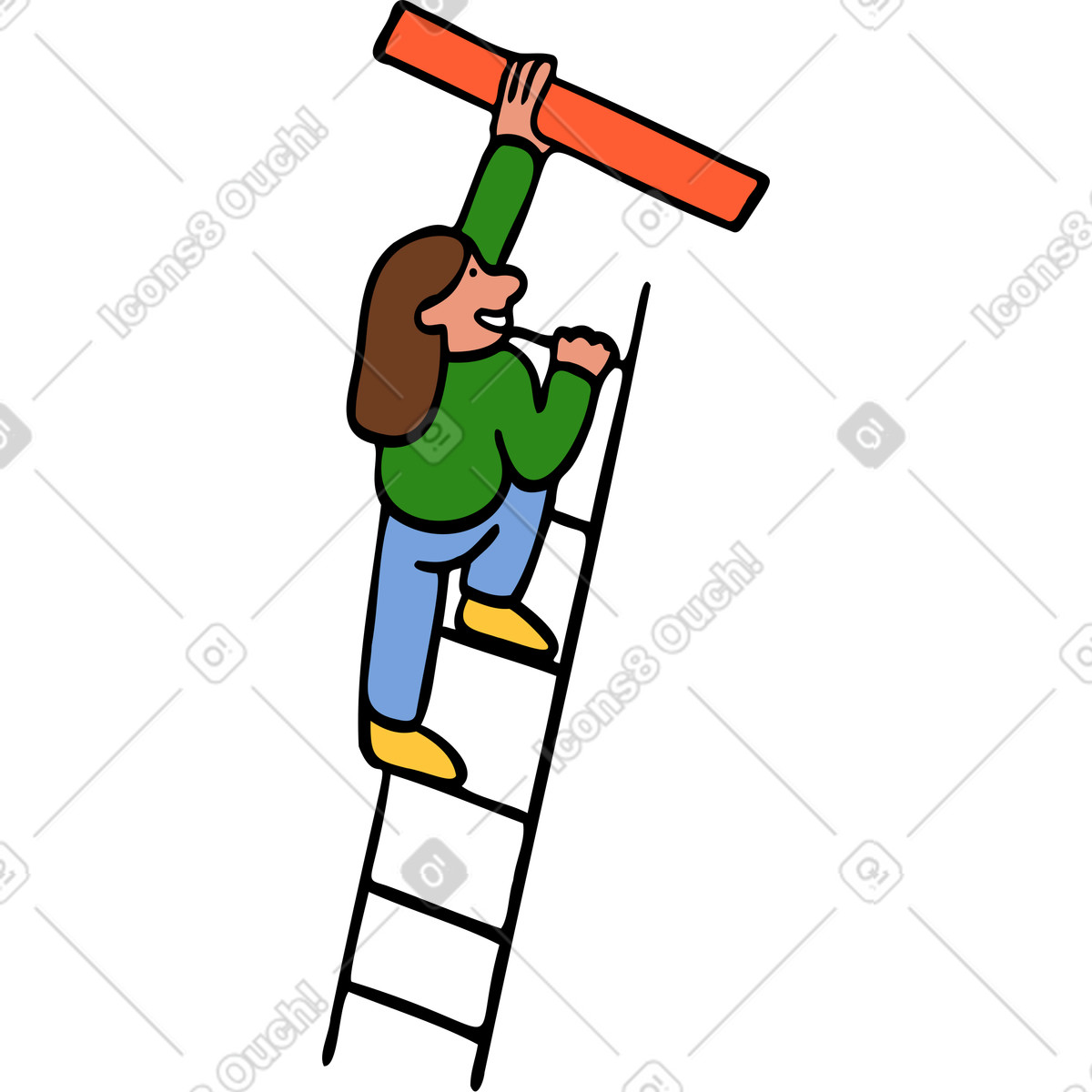 Donna che sale una scala con tavola in mano illustrazione stile Comic scarica PNG, SVG