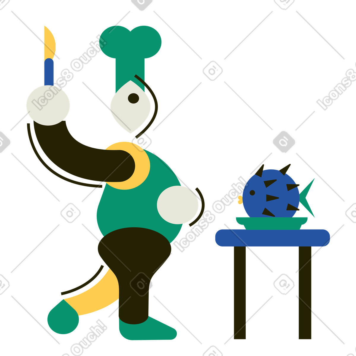 Chef che prepara un pesce palla illustrazione in stile Spot scarica in PNG, SVG