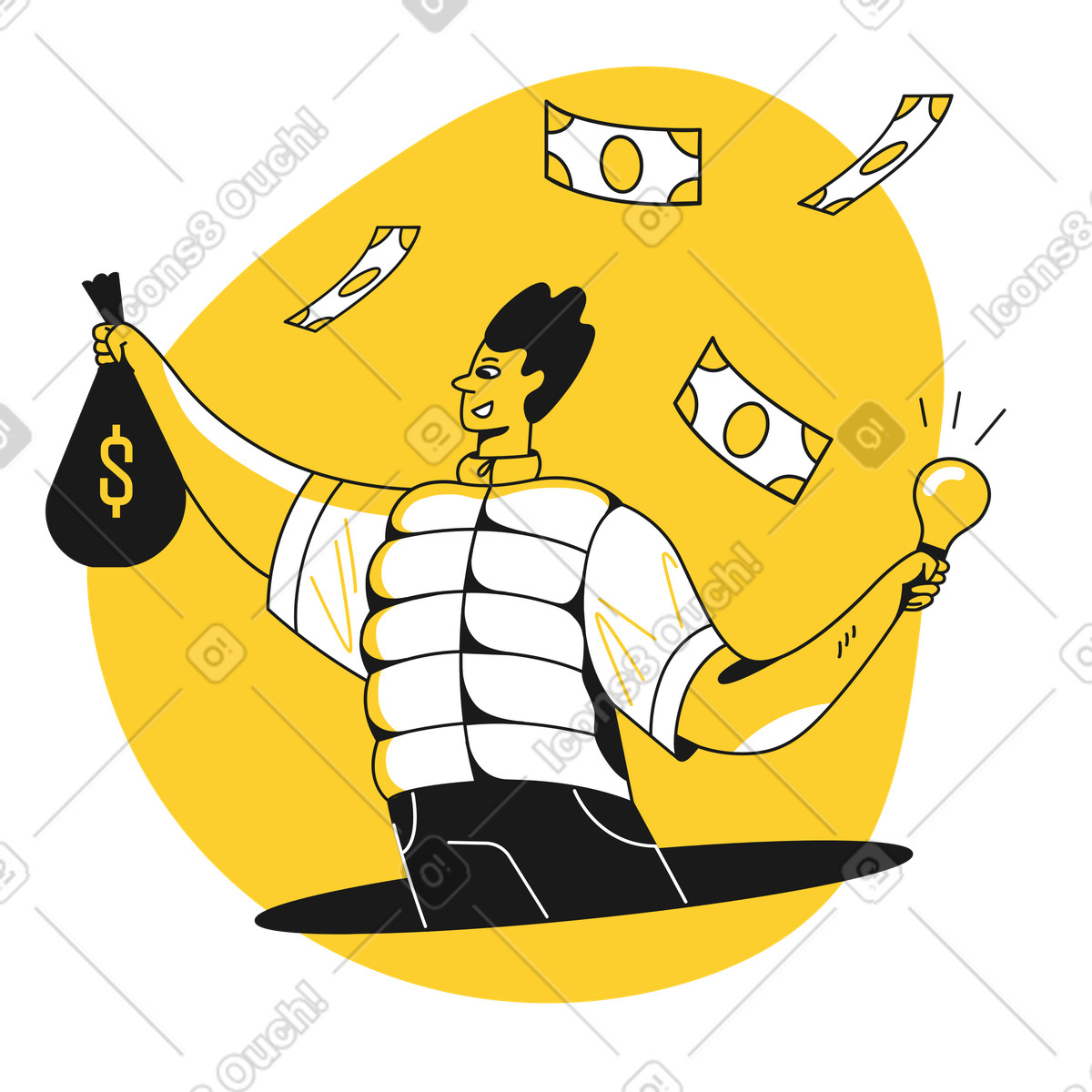 Man got rich with an idea illustration in Taxi style download in PNG, SVG