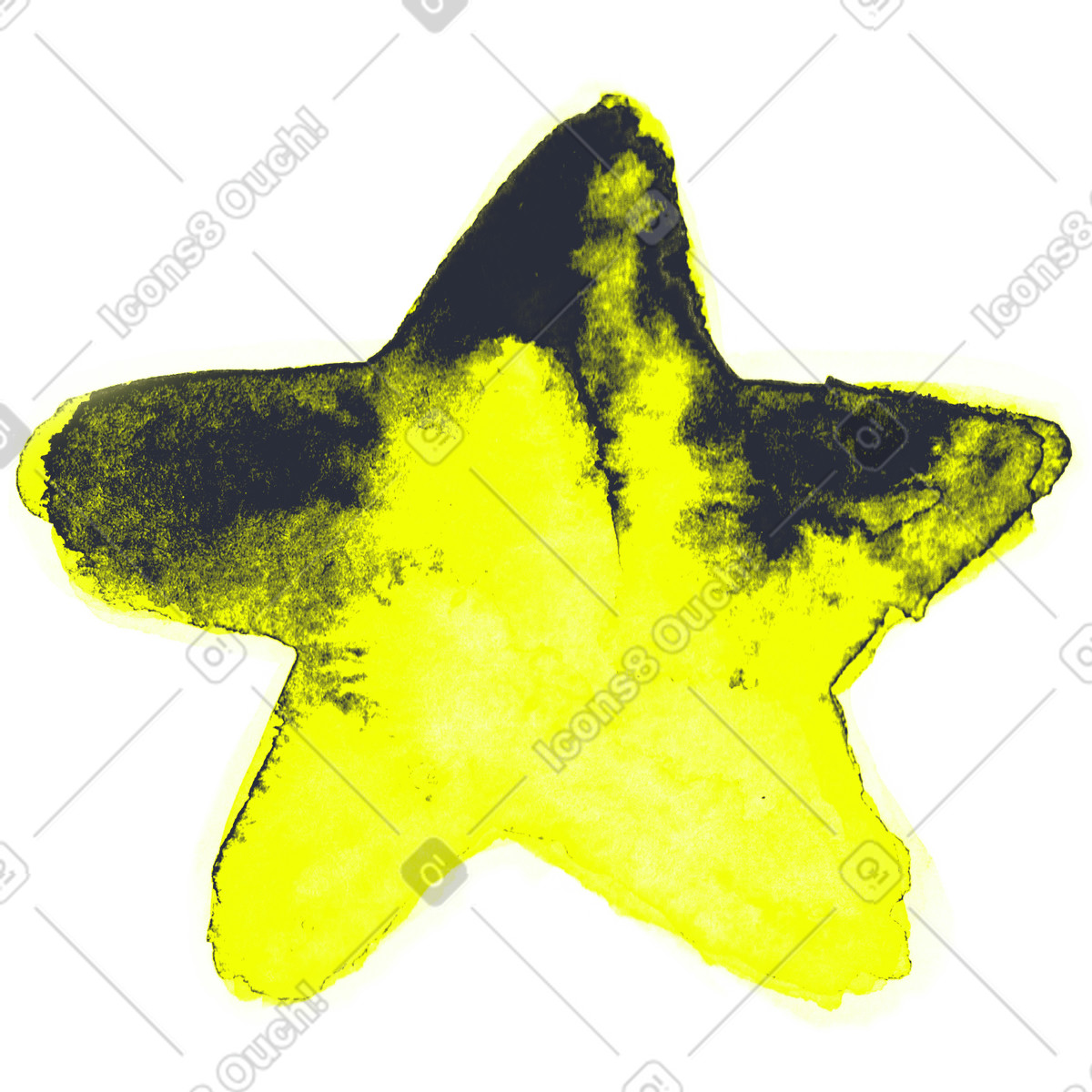 Yellow star with black textured paint edges illustration in Inky style download in PNG, SVG