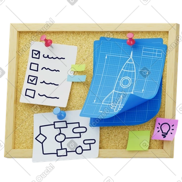 Rocket design blueprint on pinboard, Engineering project management, Creative planning and brainstorming PNG, SVG