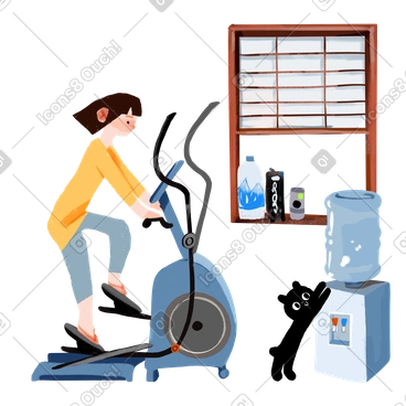 Girl goes in for sports at home on the elliptical trainer PNG, SVG