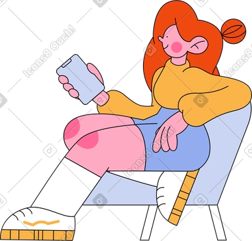 Girl texting on phone while resting animated illustration in GIF, Lottie (JSON), AE