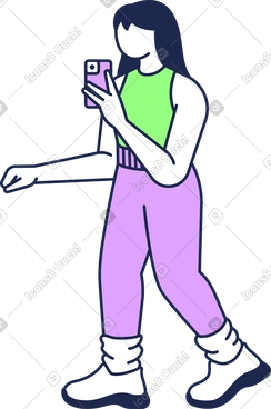 Dame avec un téléphone portable à la main PNG, SVG