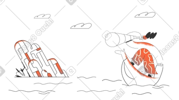 Seaman in boat looking through a spyglass PNG, SVG