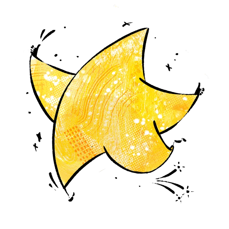 A stylized yellow star with textured patterns - Doobry style illustration
