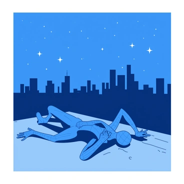 A blue Spider-Man is lying on a gray rooftop, gazing up at the stars in a clear night sky. The skyline of a city is visible in the background, with tall buildings silhouetted against the night. The stars twinkle brightly, creating a contrast with the deep blue of the sky. Spider-Man's iconic suit is detailed, and he has his hands behind his head, looking relaxed and contemplative. A gentle breeze ruffles his suit slightly, adding a sense of motion to the tranquil scene.