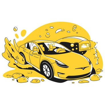 Illustration of a Tesla car with all safety features activated during an accident