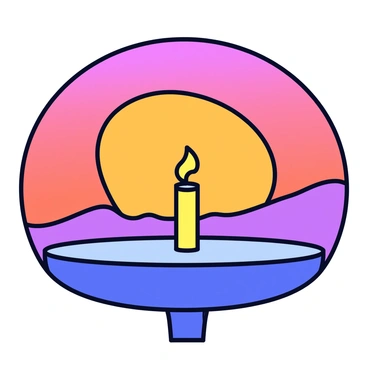 The silhouette of a kinara in front of a sunset backdrop