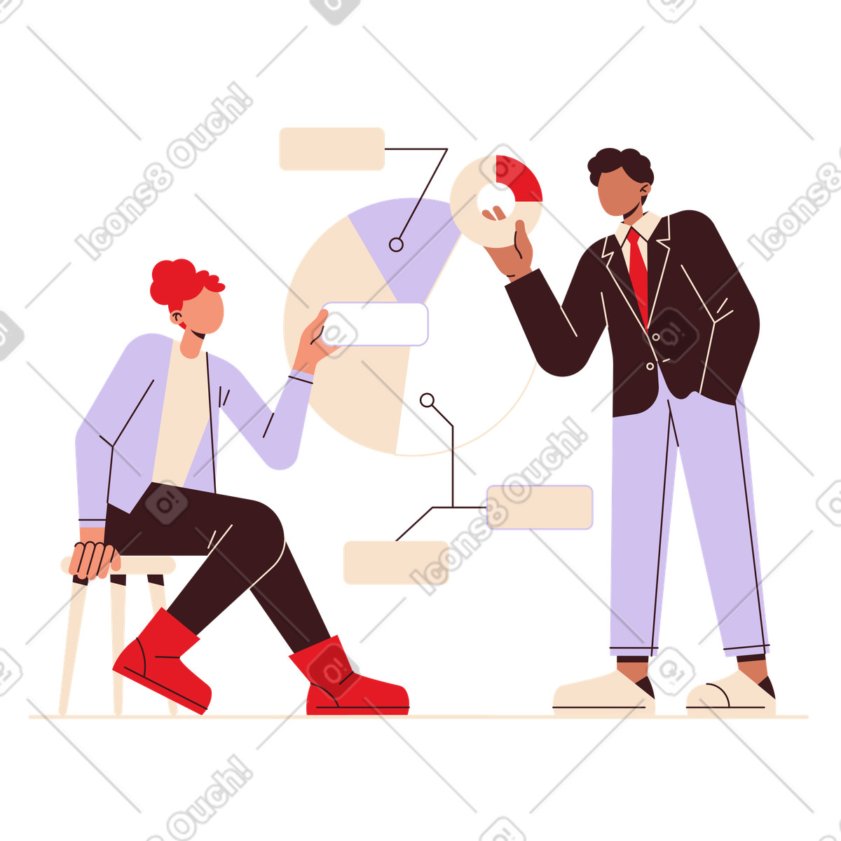 Colleagues discussing analytics and metrics, Data analysis collaboration-Illustration im Folks-Stil als Download in PNG, SVG