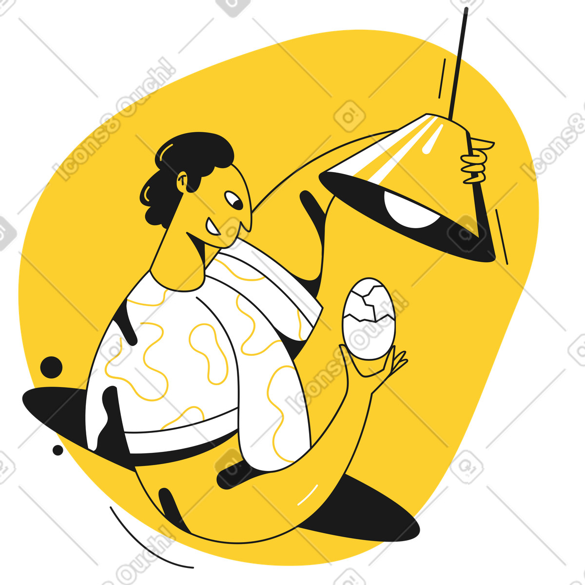 Ilustração de Checking egg under lamp, Product launch anticipation em no estilo Taxi para baixar em PNG, SVG
