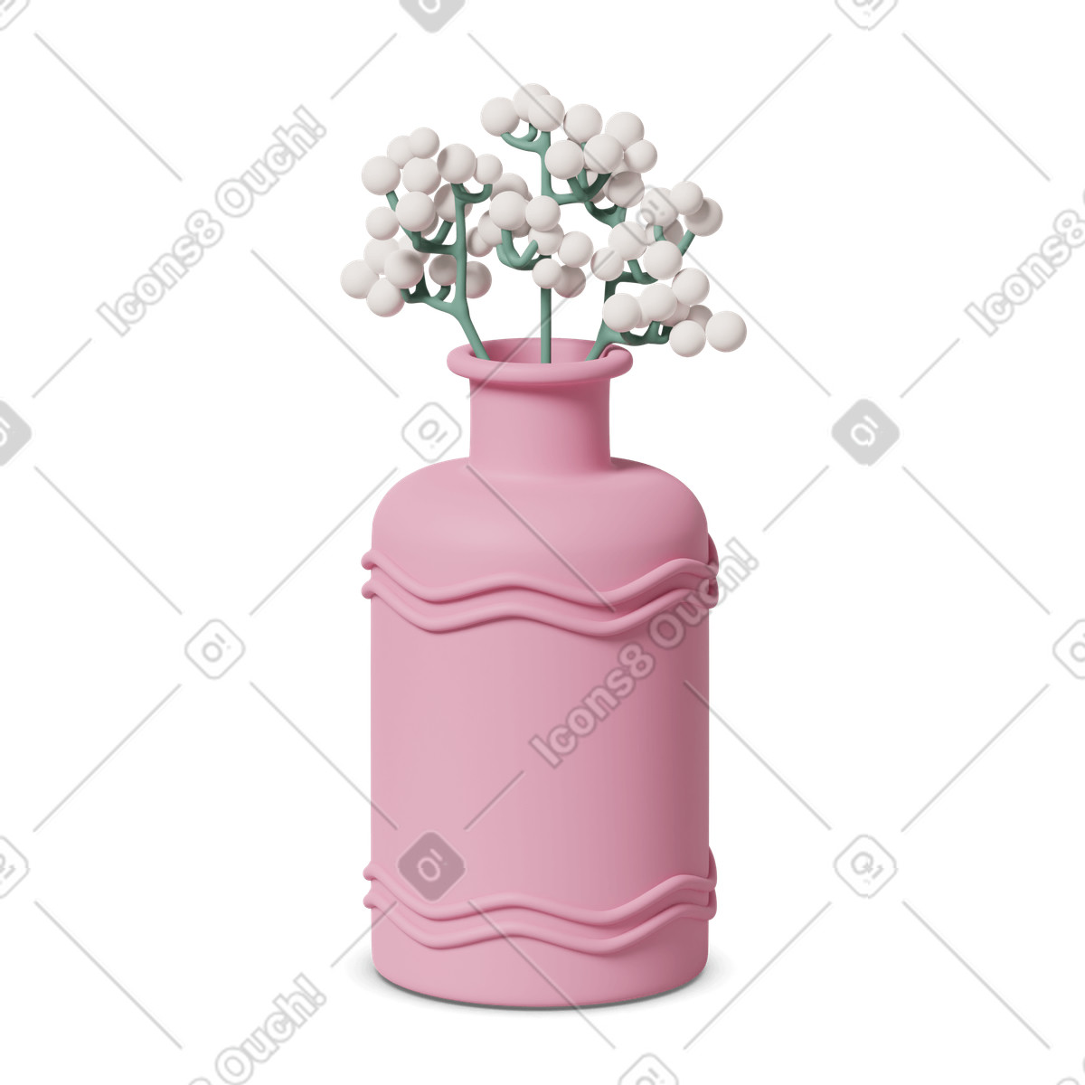 Pink vase with white flowers illustration in 3D Casual life style download in PNG, SVG