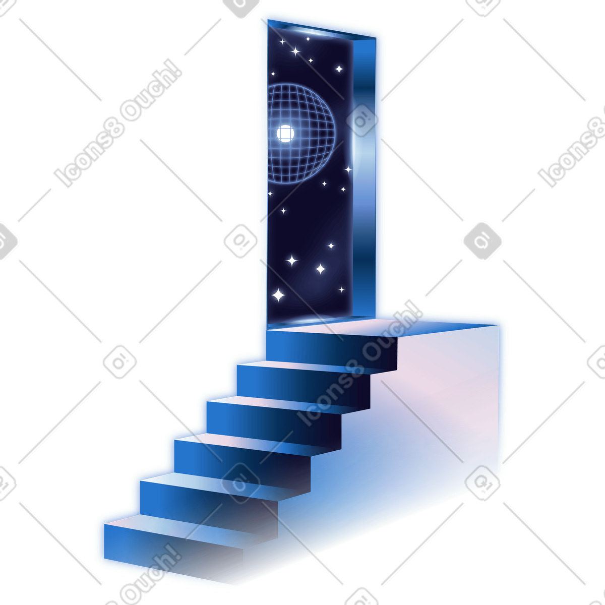 Иллюстрация Growth journey stairs leading to cosmic portal doorway в стиле Dimension — скачать в форматах PNG, SVG
