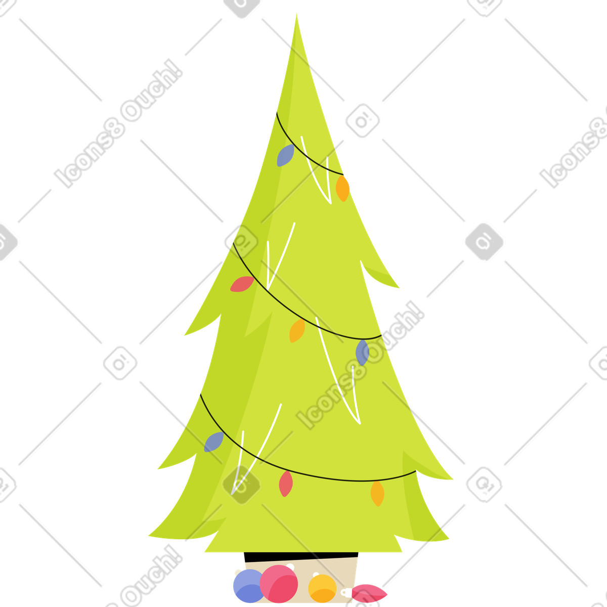 Ilustração de Árvore natal com guirlanda em no estilo Juicy para baixar em PNG, SVG