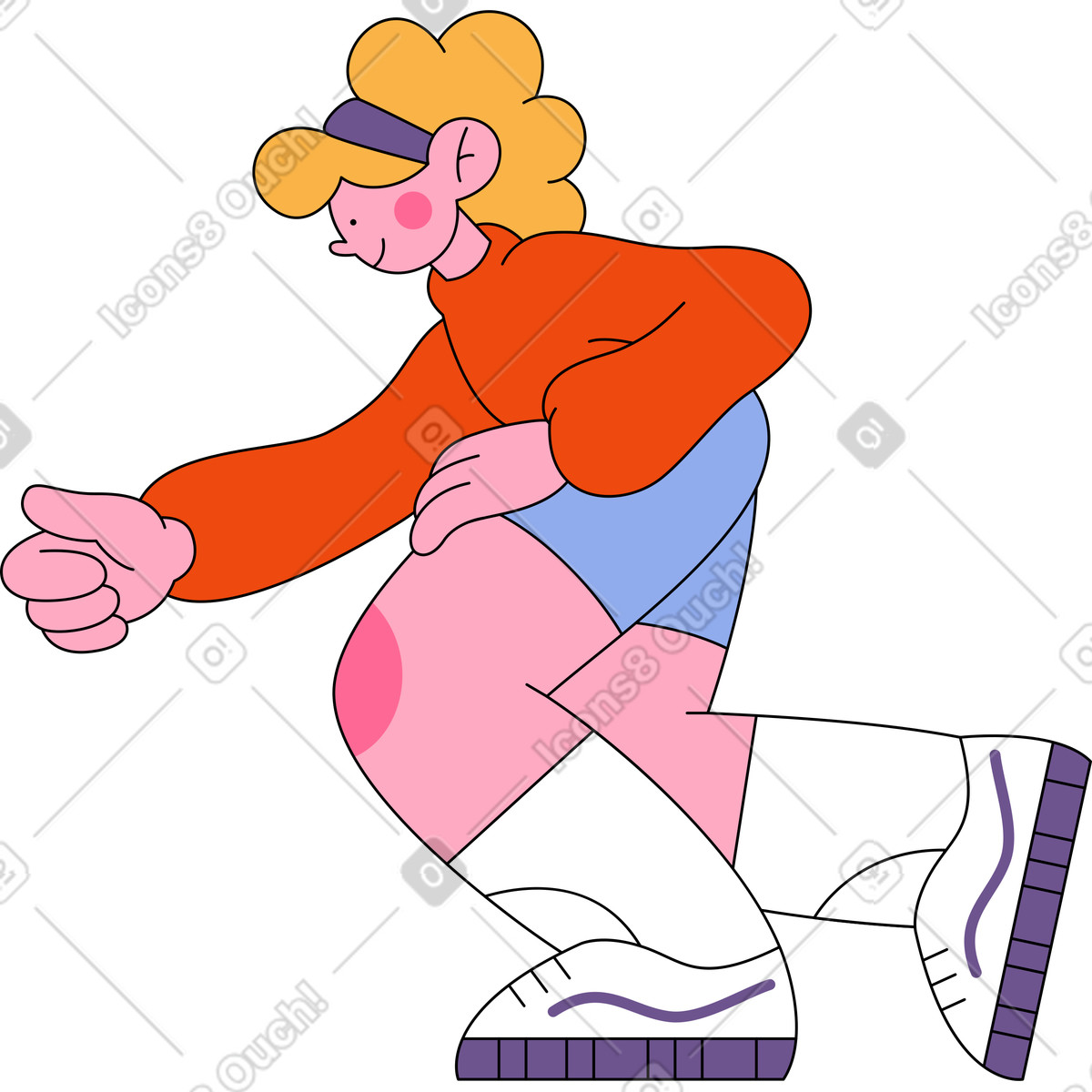 Girl bent over illustration in Bloom style download in PNG, SVG