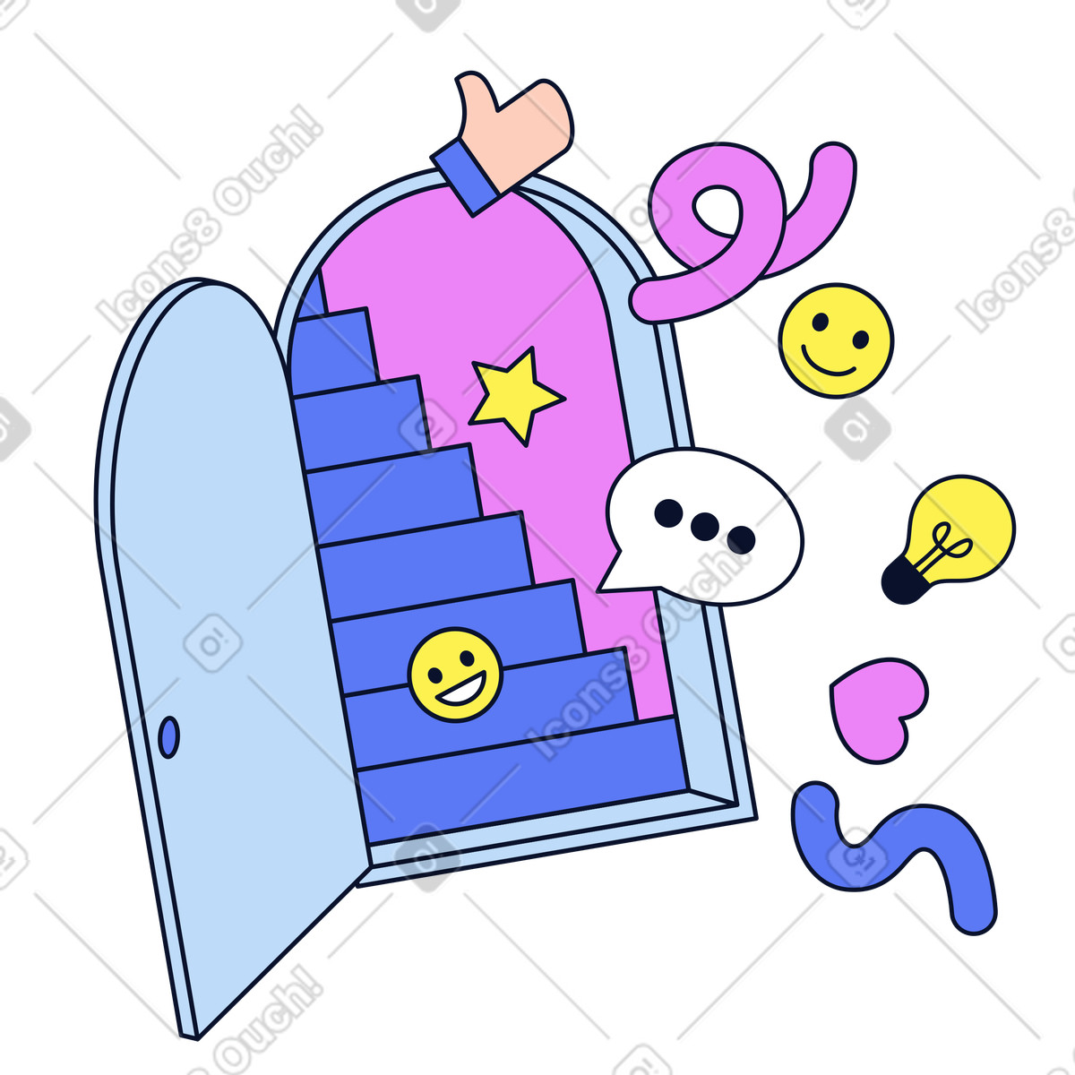 Open door illustration representing access to opportunities cartoon clipart SVG download