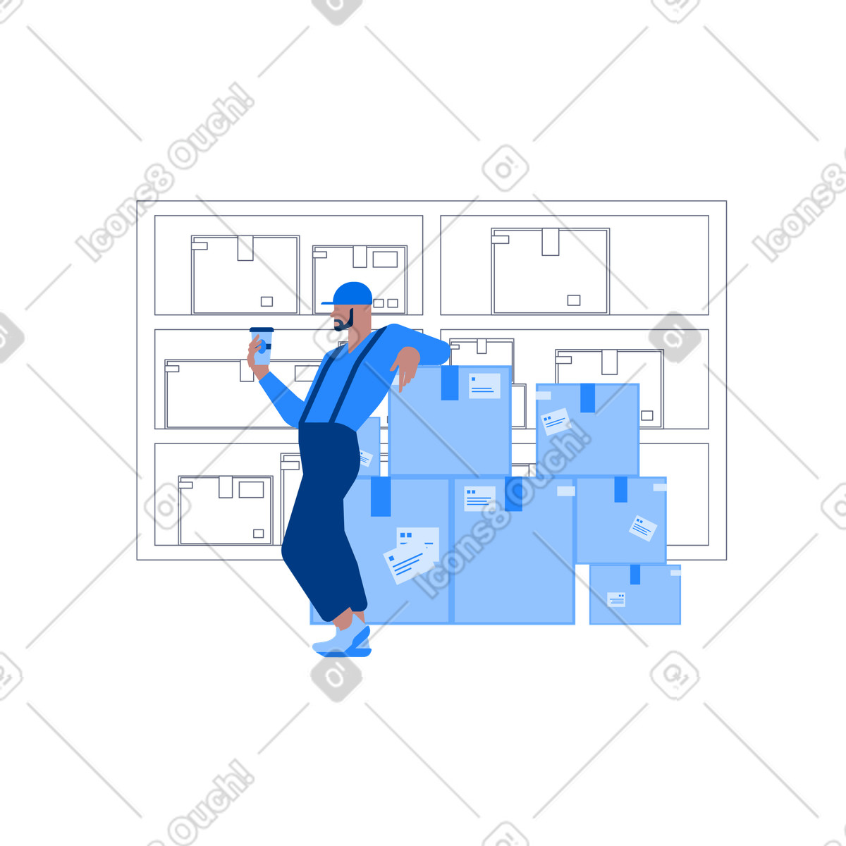 Delivery man completing the order illustration in Urban style download in PNG, SVG
