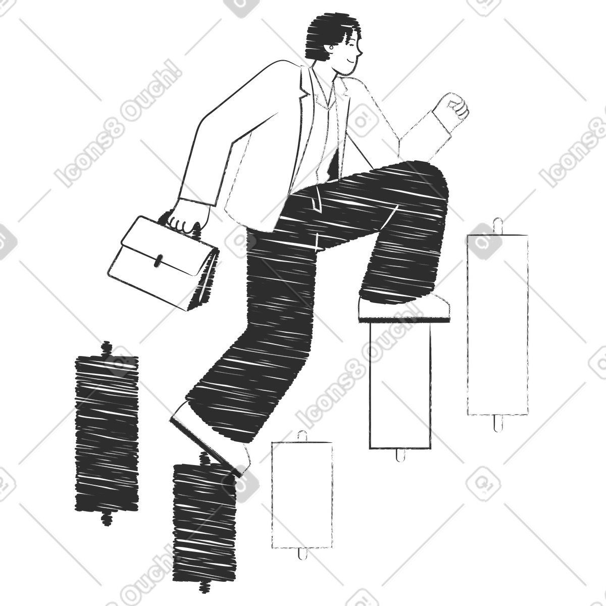 Businessman climbing candlestick chart, Career growth and finance progress illustration in PNG, SVG