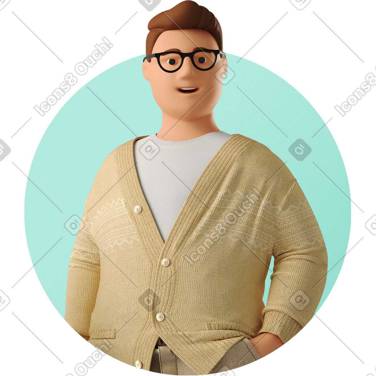 Ilustración Hombre con cárdigan y gafas en estilo 3D Business a descargar en PNG SVG